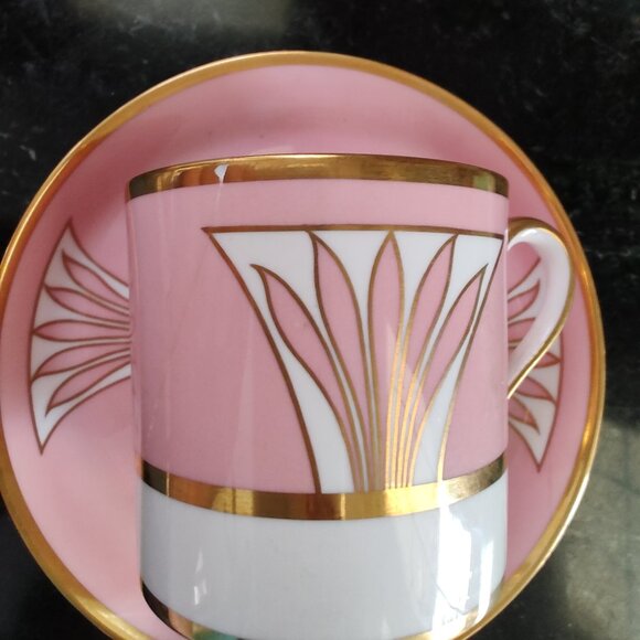 1941 Copeland Spode Custom Made Porcelain Demi-Tasse Pink Green Tea Set - Picture 15 of 16